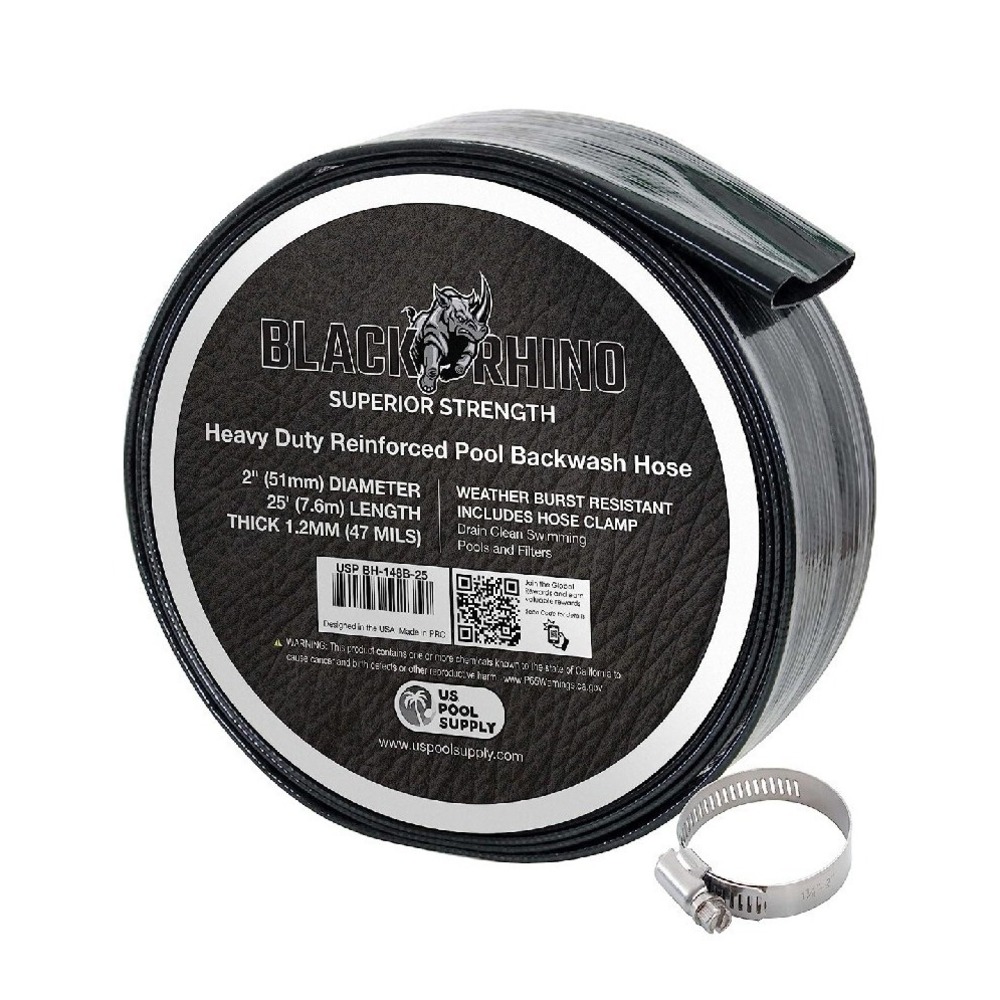 Black Rhino Pool Backwash Hose Heavy Duty Reinforced 2in x 25ft USP BH-14BB-25